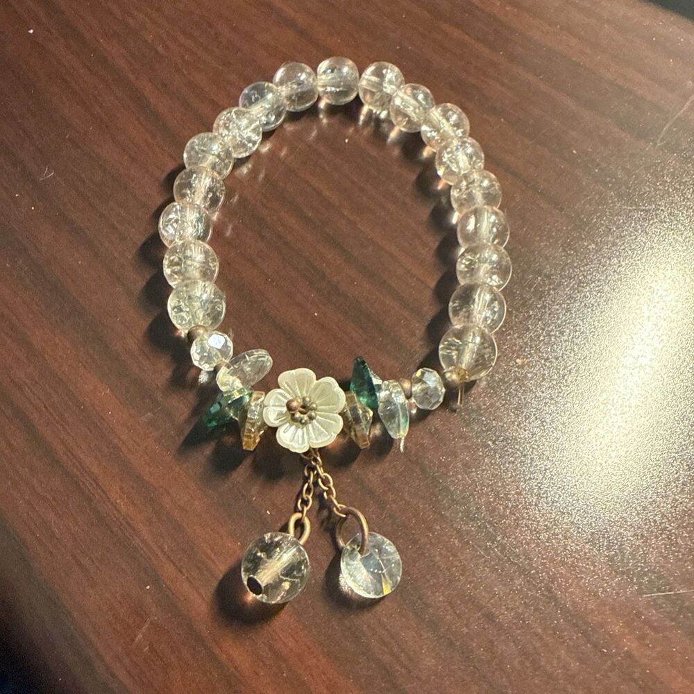 Crystal Beaded Flower Bracelet with gold accents Gift